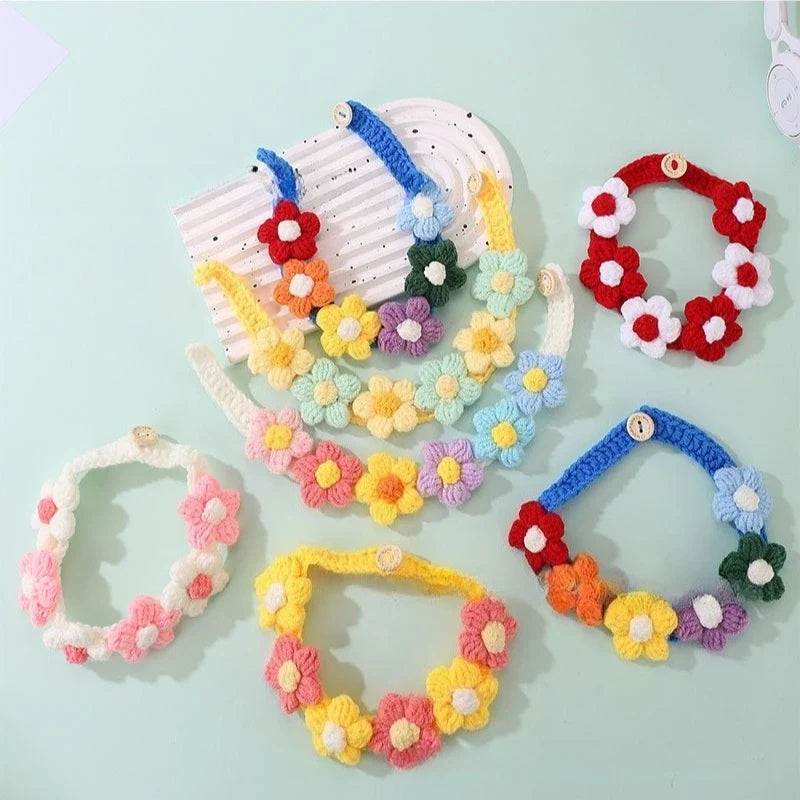 Pet Handmade Three-dimensional Yarn Flower Collar Cute Scarf Decorative Accessories Dog Cat Cute