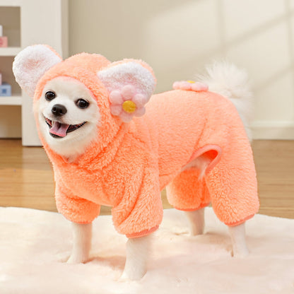 Pet Dog And Cat Clothing And Accessories Autumnwinter Fleece-lined Four-legged Dog Outfits