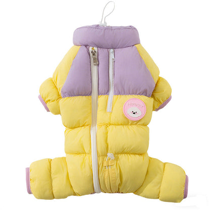 Autumn And Winter Dog High-end Macaron Thickened Zipper Bear Warm Four-legged Cotton-padded Jacket, Cat Cotton-padded Jacket, Pet Clothes
